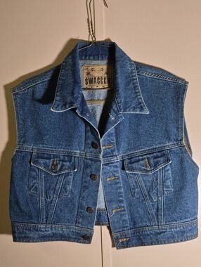Vintage Swagger Jeans Distressed Denim Trucker Vest Blue Medium Wash